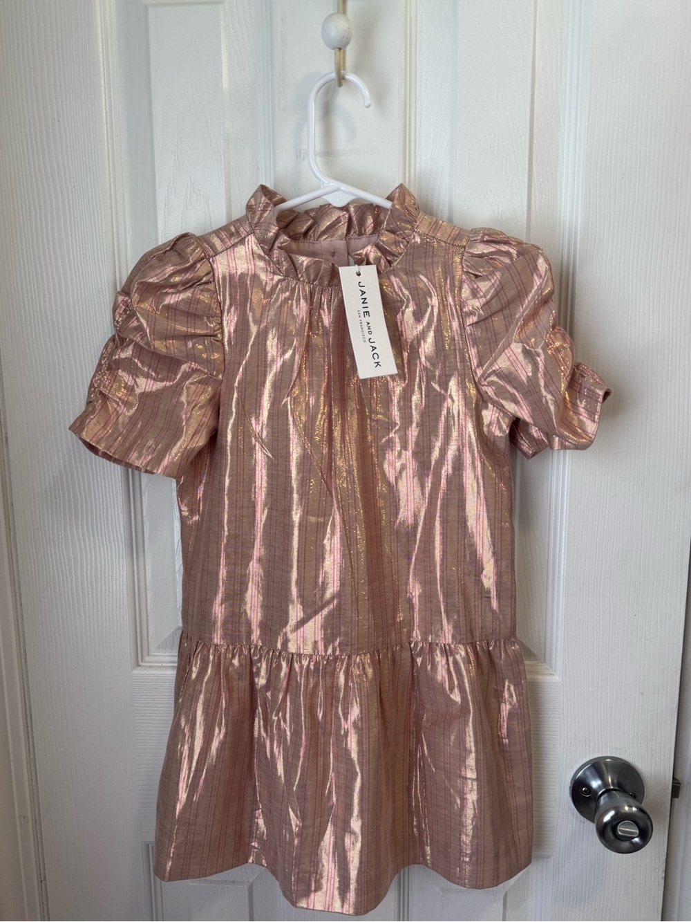 Janie and Jack Metallic Rose Gold Ruffle Neck Dress